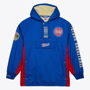 Anorak Mitchell & Ness Bleu Detroit Pistons Team OG 2.0 Vintage Logo Anorak Quarter-Zip Sweat à capuche Coupe-vent Veste Crème 1588943