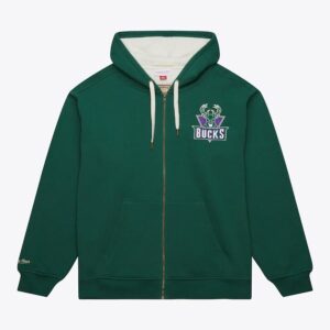 Mitchell & Ness Vert Milwaukee Bucks Vintage Logo Playoff Win 2.0 Sweat à capuche entièrement zippé Vert 1380222