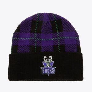 Mitchell & Ness Purple Milwaukee Bucks Hardwood Classics Bonnet en tricot à revers en flanelle Violet 1590165
