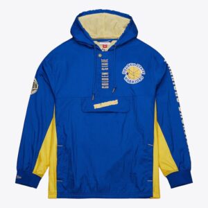 Anorak Mitchell & Ness Royal Golden State Warriors Team OG 2.0 Vintage Logo Anorak Quarter-Zip Hoodie Veste coupe-vent Bleu 1588965