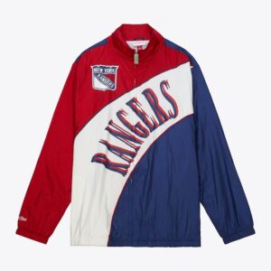 Mitchell & Ness White New York Rangers Veste coupe-vent à fermeture éclair intégrale rétro doublée arquée noir 1378495