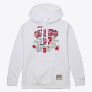 Mitchell & Ness White Philadelphia 76ers Hardwood Classics Tats Cru Le 50e anniversaire du hip-hop Brick Pull à capuche Blanc 1577141