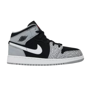 Air Jordan 1 Mid SE GS 'Elephant Toe' Noir/Blanc/Gris fumée clair/Rouge université DM6216 016