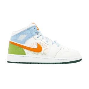 Air Jordan 1 Mid SE GS 'Stitch' Voile/Bleu psychique/Vert vif/Orange sécurité DX2462 100