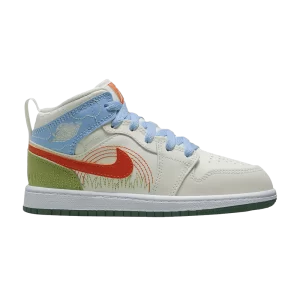 Air Jordan 1 Mid SE PS 'Stitch' Voile/Bleu psychique/Vert vif/Orange sécurité DX2461 100