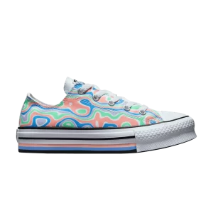 Converse Chuck Taylor All Star Lift Platform Low GS 'Color Swirl' Baskets Corail Blanchi/Royal Pulse A01018F