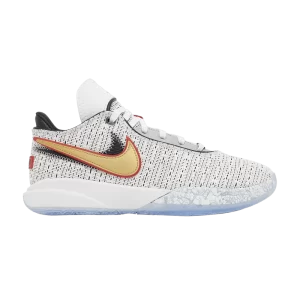 Nike LeBron 20 GS 'The Debut' Blanc/Or métallique/Noir/Rouge université/Gris loup DQ8651 100