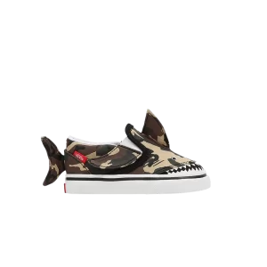 Vans Slip-On V Baskets 'Camo Shark' pour Enfant Noir/Blanc VN0A7Q4ZASB