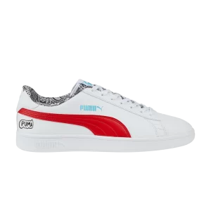 Puma Smash V2 'Me Happy – Blanc Rouge 'Baskets Blanc/Rouge à haut risque/Atoll bleu/Noir 386396 01