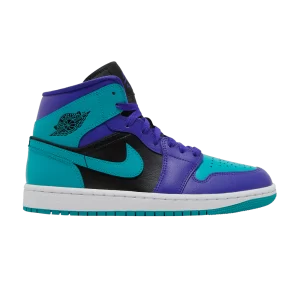Femme Air Jordan 1 Mid 'Black Grape' Concord Foncé/Noir/Blanc/Nouvelle Émeraude BQ6472 502