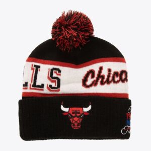 Mitchell & Ness Black Chicago Bulls Hardwood Classics Bonnet en tricot à revers avec pompon Noir 1592668