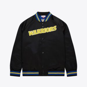 Blouson aviateur Mitchell & Ness Noir Golden State Warriors Veste légère en satin raglan à bouton-pression noir 1591982