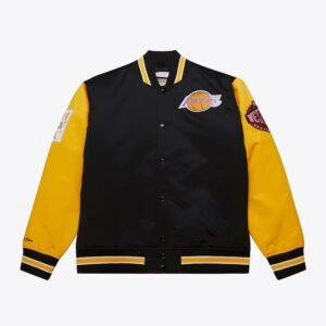 Blouson aviateur Mitchell & Ness Noir Los Angeles Lakers Primetime Vintage Satin Full-Snap Jacket Noir 1591691