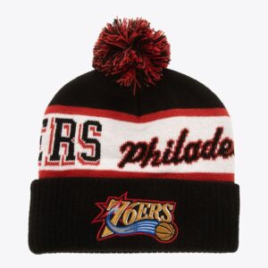 Mitchell & Ness Black Philadelphia 76ers Hardwood Classics Bonnet en tricot à revers avec pompon Noir 1592661