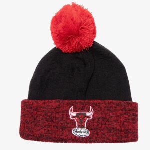 Mitchell & Ness Black Red Chicago Bulls Hardwood Classics Bonnet en tricot à revers bicolore avec pompon noir 1593521