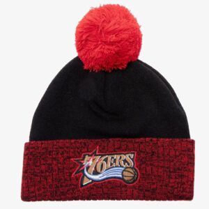 Mitchell & Ness Noir Rouge Philadelphia 76ers Hardwood Classics Bonnet en tricot à revers bicolore avec pompon Noir 1593518