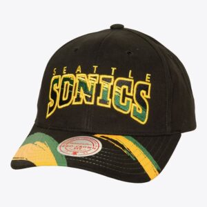 Casquette de baseball Mitchell & Ness noir Seattle Supersonics Hardwood Classics brossé passé Ya Pro Snapback chapeau noir 1593387