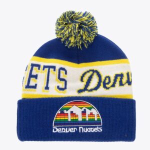 Mitchell & Ness Blue Denver Nuggets Hardwood Classics Bonnet en tricot à revers avec pompon Bleu 1592674