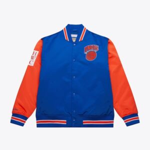 Blouson aviateur Mitchell & Ness Bleu New York Knicks Primetime Vintage Satin Full-Snap Jacket Bleu 1591595