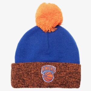 Mitchell & Ness Bleu Orange New York Knicks Hardwood Classics Bonnet en tricot à revers bicolore avec pompon Bleu 1593527