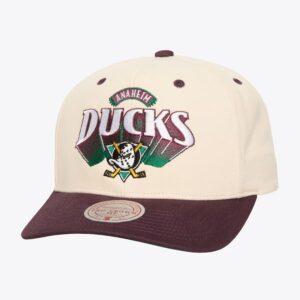 Casquette de baseball Mitchell & Ness crème Anaheim Ducks Vintage Hockey Horizon Pro couronne Snapback chapeau bleu 1593777