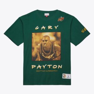Mitchell & Ness Gary Payton vert Seattle SuperSonics Hardwood Classics t-shirt de joueur haut de gamme poids lourd bleu 1591050