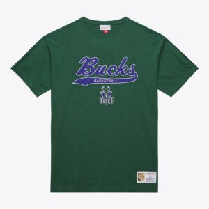 Mitchell & Ness Green Milwaukee Bucks Vintage Logo Legendary Slub T-Shirt Bleu foncé 1590883