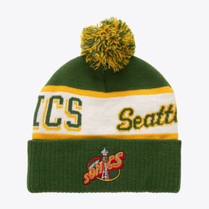 Mitchell & Ness Green Seattle Supersonics Hardwood Classics Bonnet en tricot à revers avec pompon Bleu 1593542
