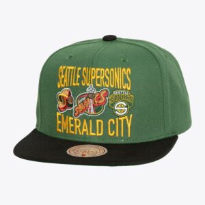 Casquette de baseball Mitchell & Ness vert Seattle Supersonics Hardwood Classics City Love Snapback Hat noir 1593406