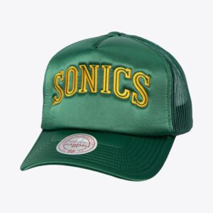 Casquette de baseball Mitchell & Ness vert Seattle Supersonics Hardwood Classics Satin Trucker Snapback Hat noir 1592906