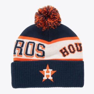 Mitchell & Ness Navy Houston Astros Cooperstown Collection Bonnet en tricot à revers avec pompon bleu 1594249