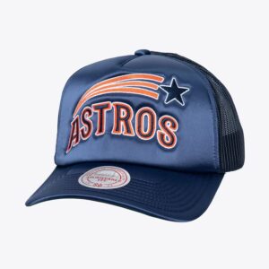 Casquette Snapback de camionneur en satin Houston Astros de la marine Mitchell & Ness bleu 1594030