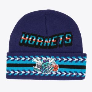 Mitchell & Ness Purple Charlotte Hornets Hardwood Classics Game On Bonnet en tricot à revers Noir 1593512