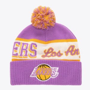 Mitchell & Ness Purple Los Angeles Lakers Hardwood Classics Bonnet en tricot à revers avec pompon Violet 1592658