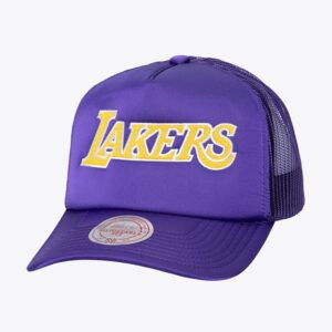 Mitchell & Ness Violet Los Angeles Lakers Satin Trucker Snapback Chapeau Violet 1592879