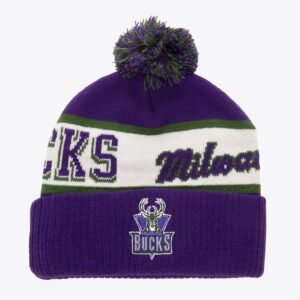 Mitchell & Ness Purple Milwaukee Bucks Hardwood Classics Block Sweep Cuffed Knit Hat avec Pom Violet 1592649