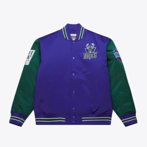 Blouson aviateur Mitchell & Ness Violet Milwaukee Bucks Primetime Vintage Satin Full-Snap Jacket Violet 1591635