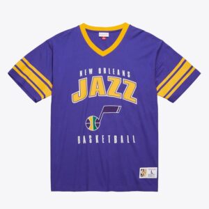 Mitchell & Ness Violet New Orleans Jazz Hardwood Classics Rétro Logo T-Shirt Col V Violet 1590629