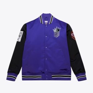 Blouson aviateur Mitchell & Ness Violet Sacramento Kings Primetime Vintage Satin Full-Snap Jacket Noir 1591677