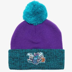 Mitchell & Ness Violet Sarcelle Charlotte Hornets Hardwood Classics Bonnet en tricot à revers bicolore avec pompon Violet 1593536