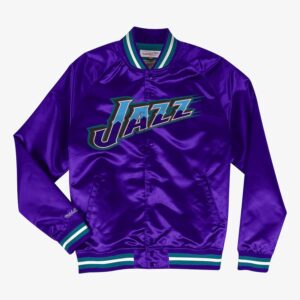 Blouson aviateur Mitchell & Ness Violet Utah Jazz Veste légère en satin à bouton-pression Violet 1591995
