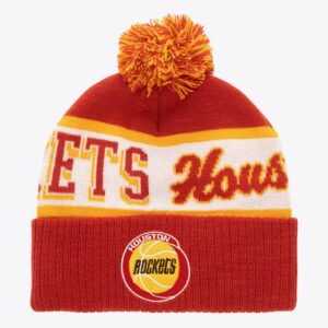 Mitchell & Ness Red Houston Rockets Hardwood Classics Block Sweep Bonnet en tricot à revers avec pompon rouge 1592671