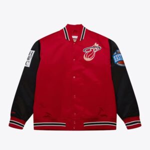 Blouson aviateur Mitchell & Ness Rouge Miami Heat Primetime Vintage Satin Full-Snap Jacket Rouge 1591608