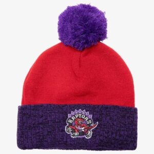 Mitchell & Ness Rouge Violet Toronto Raptors Hardwood Classics Bonnet en tricot à revers bicolore avec pompon Rouge 1593533