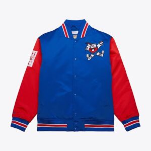 Blouson aviateur Mitchell & Ness Royal Denver Nuggets Primetime Vintage Satin Full-Snap Jacket Bleu 1591733