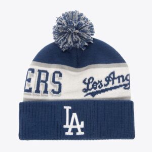 Mitchell & Ness Royal Los Angeles Dodgers Block Sweep Bonnet en tricot à revers avec pompon bleu 1594255