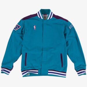 Bomber Mitchell & Ness Teal Charlotte Hornets 1996-97 Veste d'échauffement authentique à bouton-pression complet Turquoise 1591914