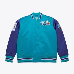 Blouson aviateur Mitchell & Ness Teal Charlotte Hornets Primetime Vintage Satin Full-Snap Jacket Turquoise 1591746