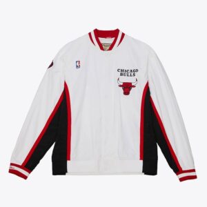 Bomber Mitchell & Ness White Chicago Bulls 1998-99 Veste d'échauffement authentique à bouton-pression complet Blanc 1591878