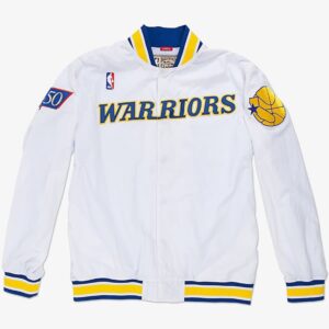 Bomber Mitchell & Ness White Golden State Warriors 1996-97 Veste d'échauffement authentique à bouton-pression complet Blanc 1591867
